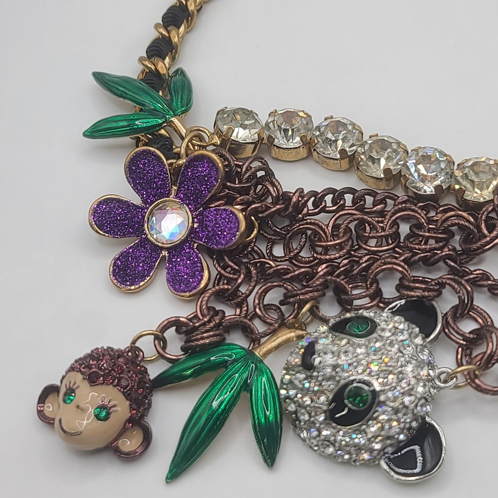 Betsey Johnson Necklace Jungle Monkey Panda Rhinestone 16" - Picture 2 of 16